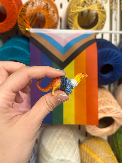 Pride Flag Dinosaur Figurines - Rainbow/Lesbian/Bisexual/Asexual/AroAce/Transgender/Non-Binary - upgrade into a key chain, car ornament, or magnet!