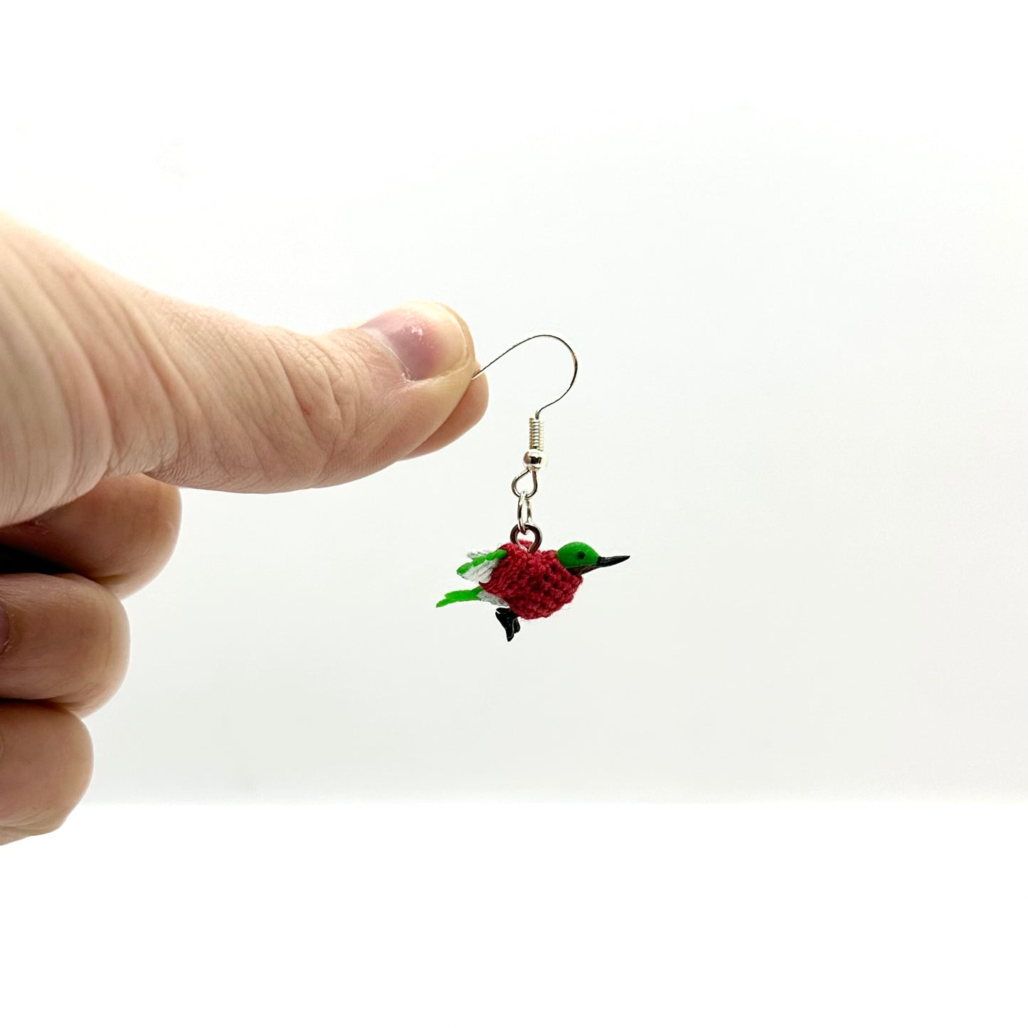 Green Hummingbird Small "Sweater Friend" Earrings - Red Sweaters