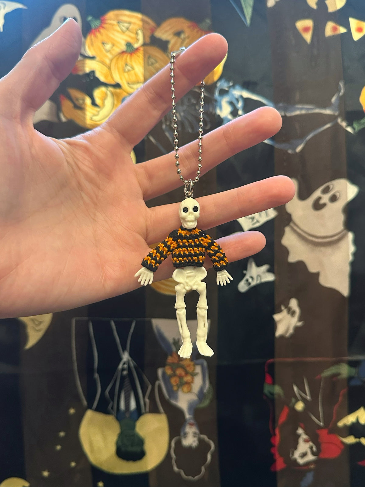 Orange and Black Skeleton "Sweater Friend" Key Chain/Car Ornament