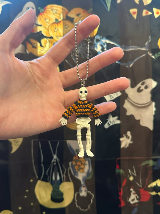 Orange and Black Skeleton "Sweater Friend" Key Chain/Car Ornament
