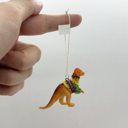 Dinosaur "Sweater Friend" Ornament - dilophosaurus with Blacklight sweater