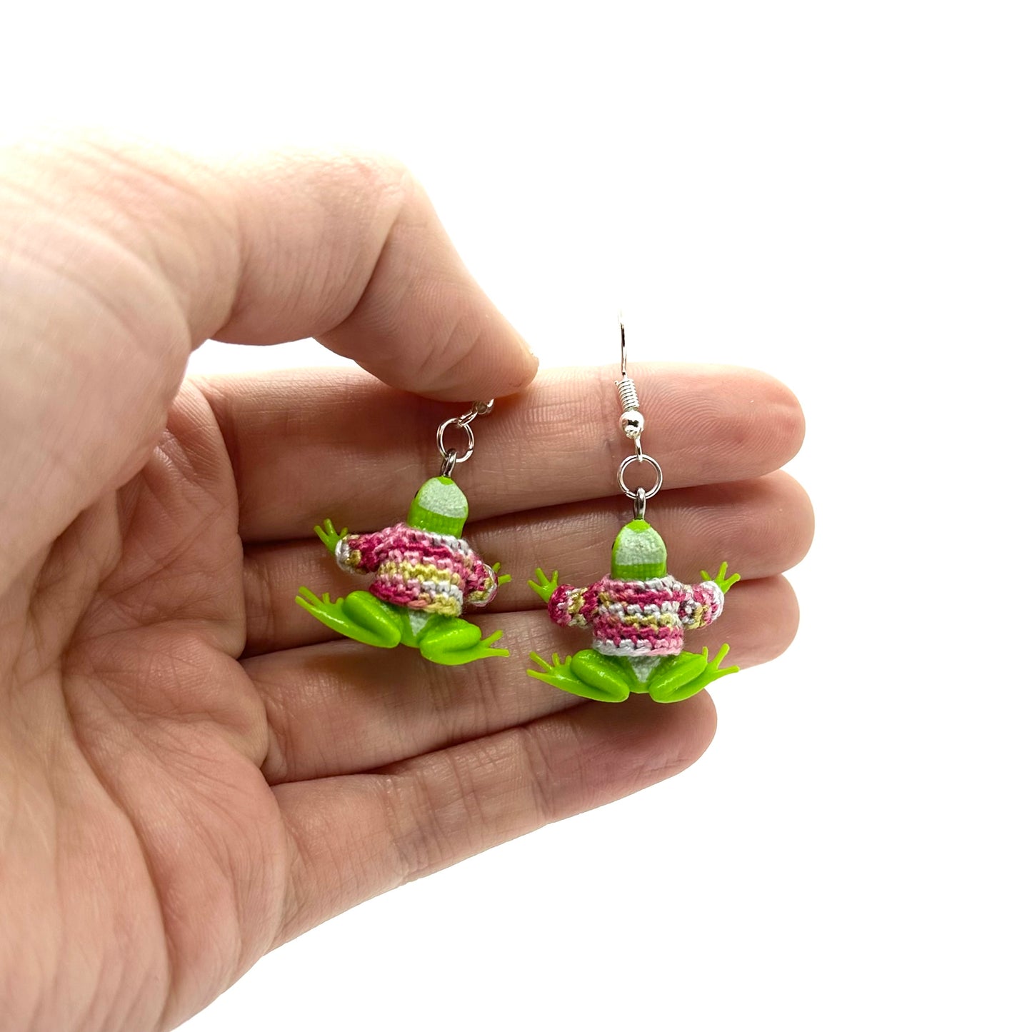 Frog Small "Sweater Friend" Earrings - Pink/Blue/Green Sweaters