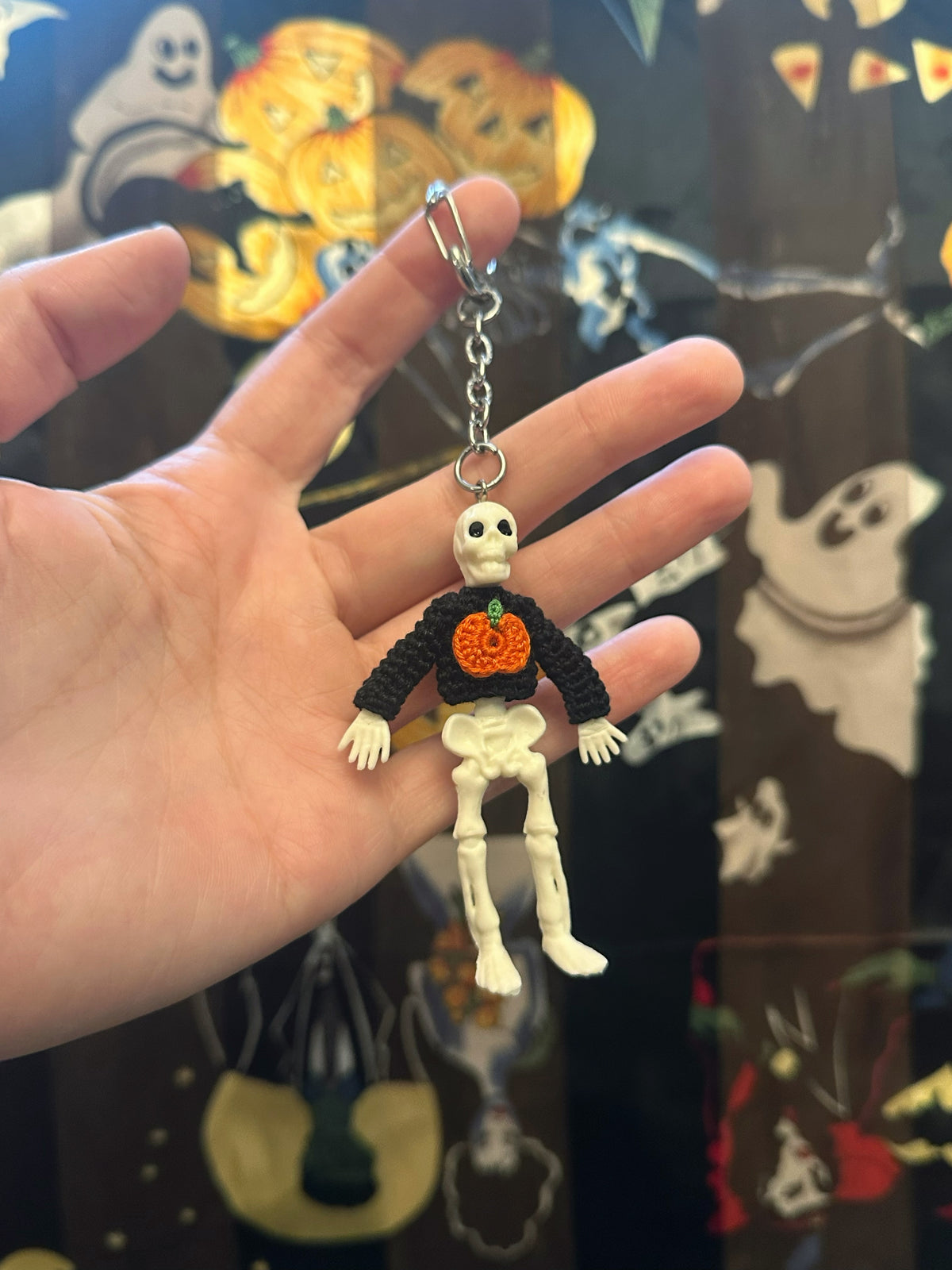 Pumpkin Skeleton "Sweater Friend" Key Chain/Car Ornament