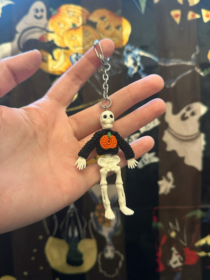 Pumpkin Skeleton "Sweater Friend" Key Chain/Car Ornament