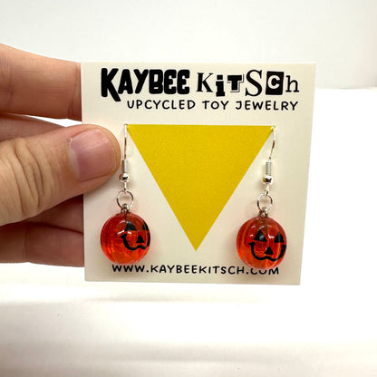 Jack-O-Lantern Earrings - Repurposed LED Lights