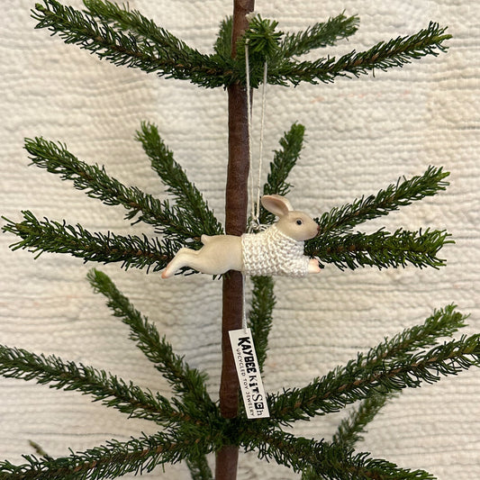 Cream Rabbit "Sweater Friend" Ornament - pearlescent sweater