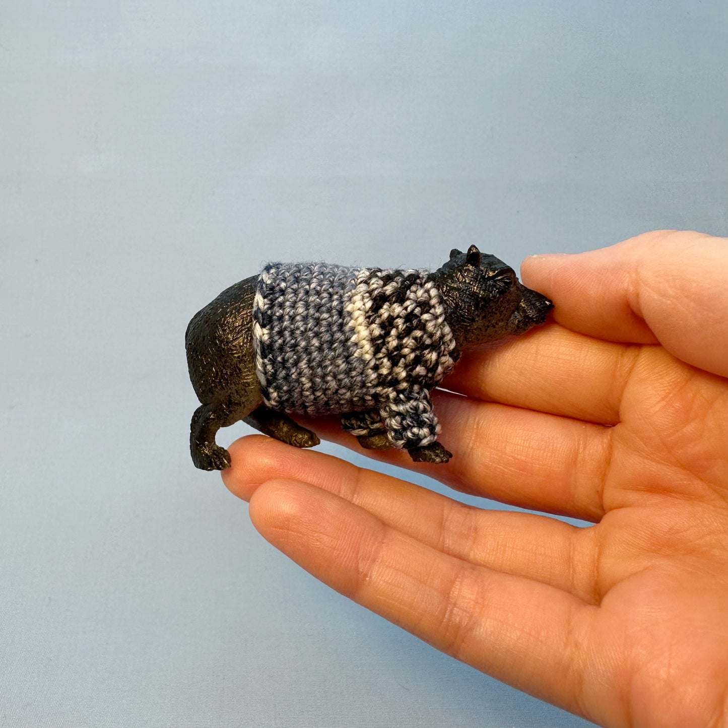 Hippo "Sweater Friend" Figurine - Navy/Light Blue Sweater