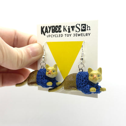 Yellow & Brown Cat Large "Sweater Friend" Earrings
