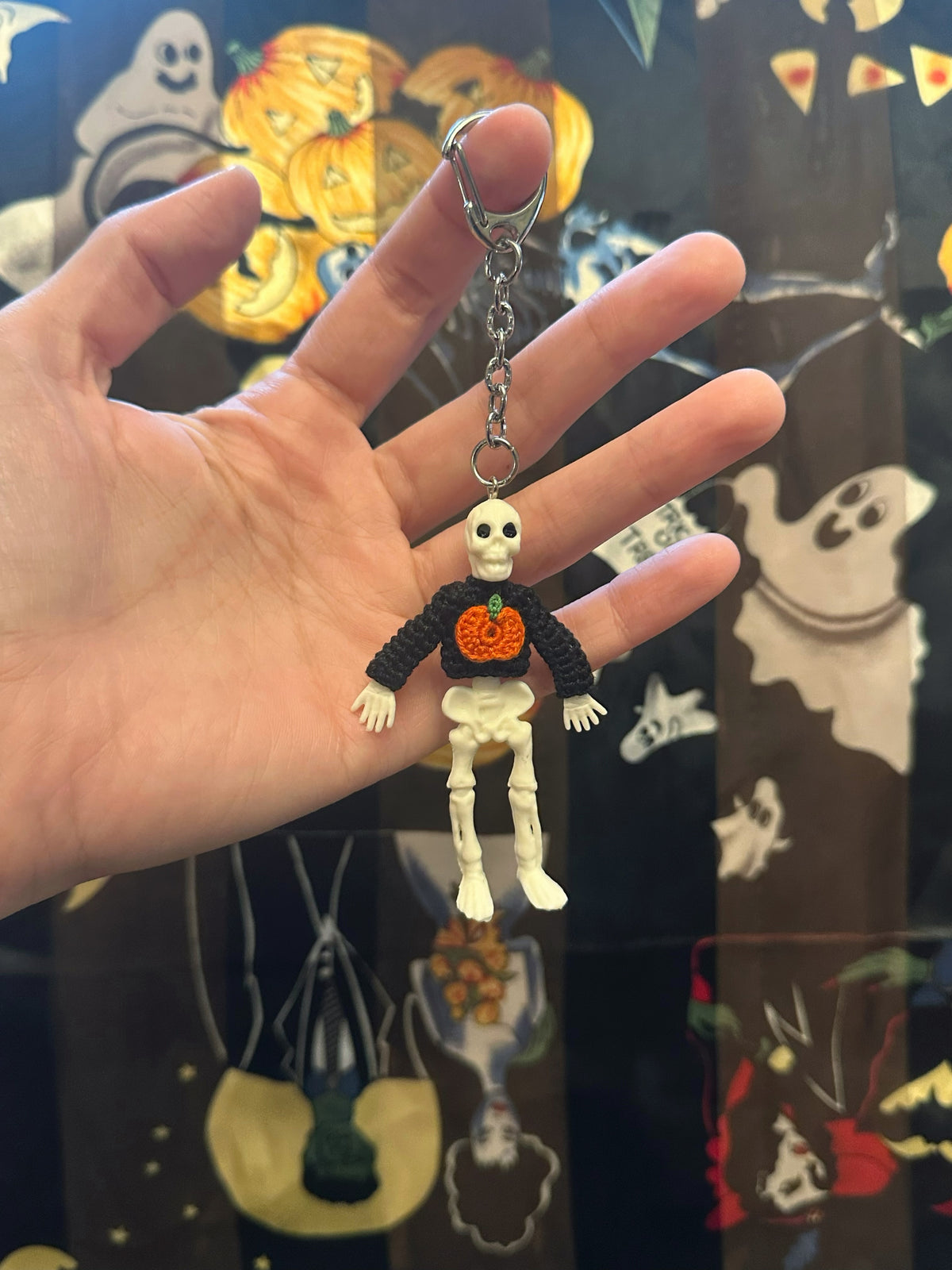 Pumpkin Skeleton "Sweater Friend" Key Chain/Car Ornament