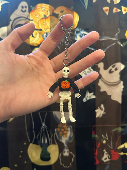 Pumpkin Skeleton "Sweater Friend" Key Chain/Car Ornament