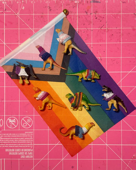 Pride Flag Dinosaur Figurines - Rainbow/Lesbian/Bisexual/Asexual/AroAce/Transgender/Non-Binary - upgrade into a key chain, car ornament, or magnet!