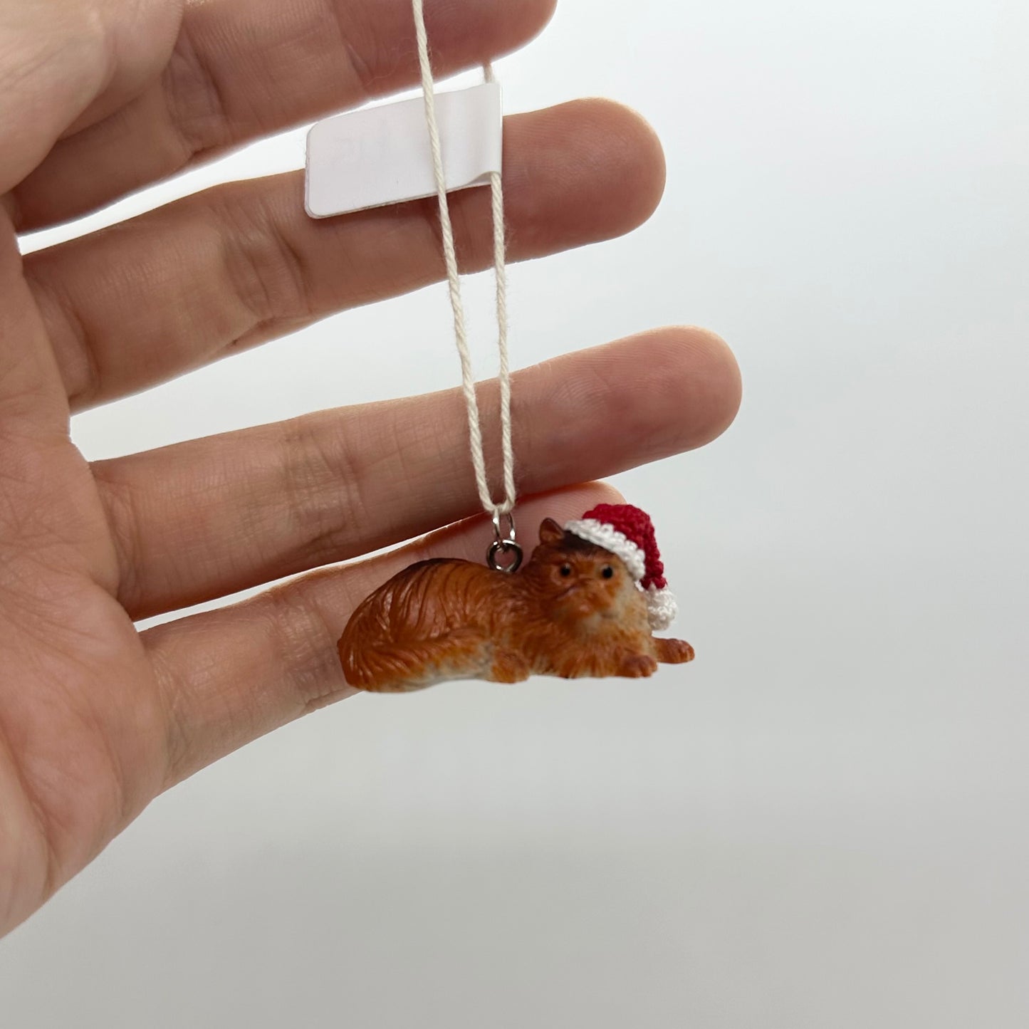 Long-Haired Cat with Santa Hat Ornament