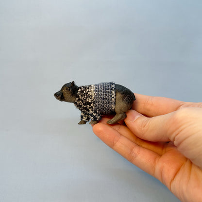 Hippo "Sweater Friend" Figurine - Navy/Light Blue Sweater