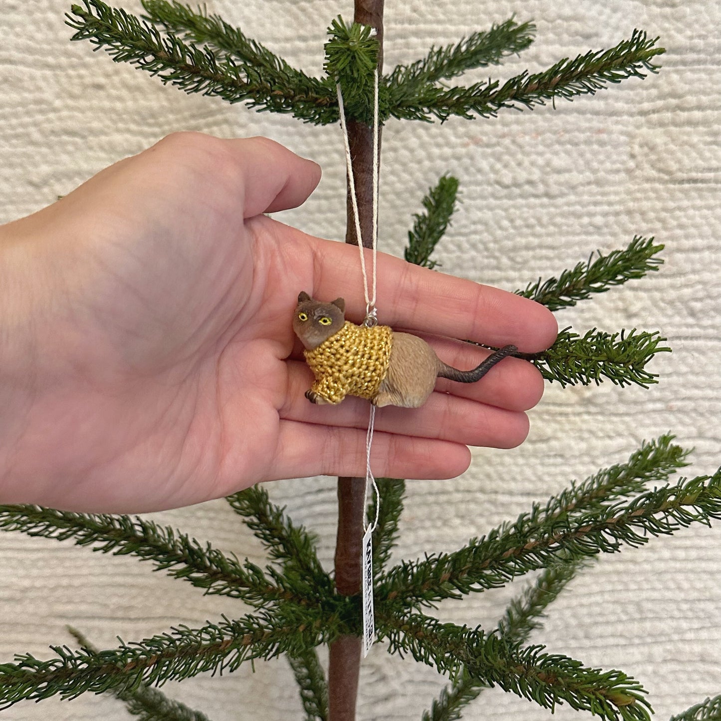 Brown Cat "Sweater Friend" Ornament - gold sweater