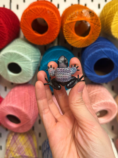 Black and Purple Frog "Sweater Friend" Figurine - upgrade into a magnet or key chain!