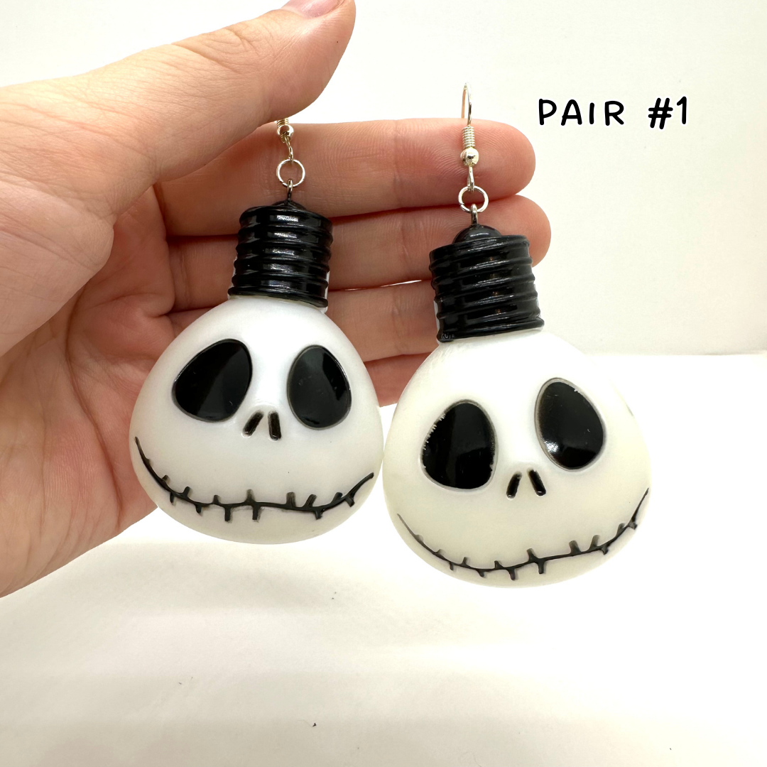 Jack Skellington Earrings - Repurposed LED Lights - Multiple heads!