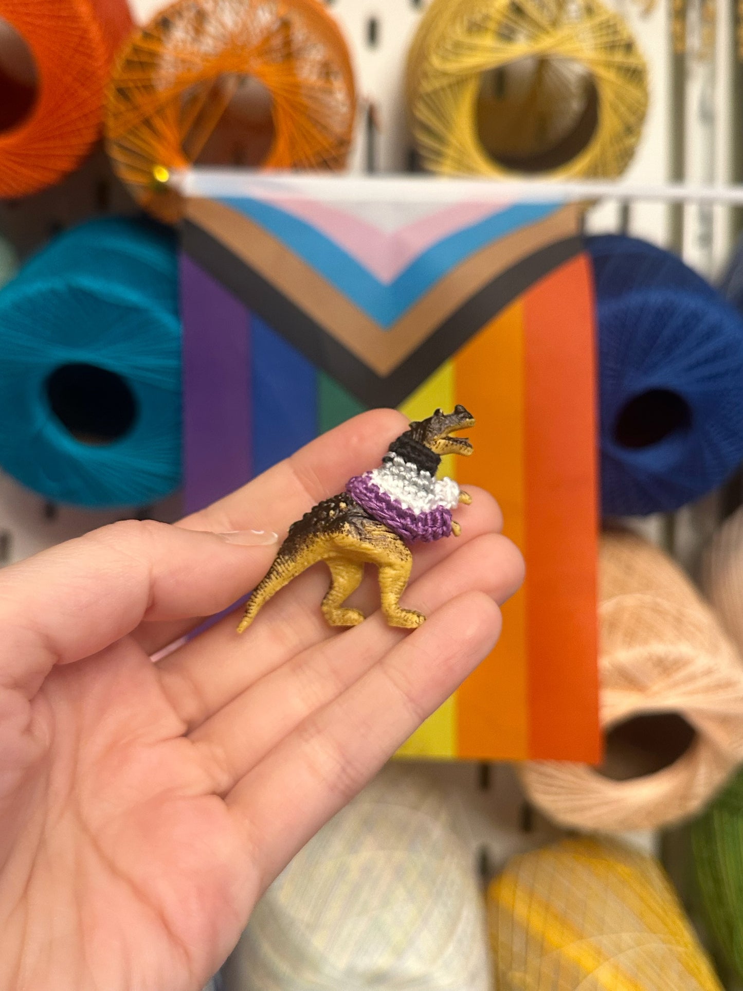Pride Flag Dinosaur Figurines - Rainbow/Lesbian/Bisexual/Asexual/AroAce/Transgender/Non-Binary - upgrade into a key chain, car ornament, or magnet!