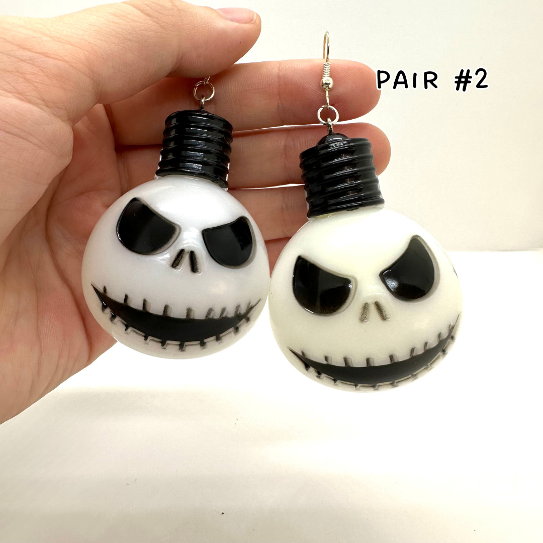 Jack Skellington Earrings - Repurposed LED Lights - Multiple heads!