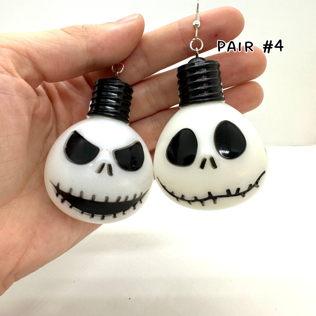 Jack Skellington Earrings - Repurposed LED Lights - Multiple heads!