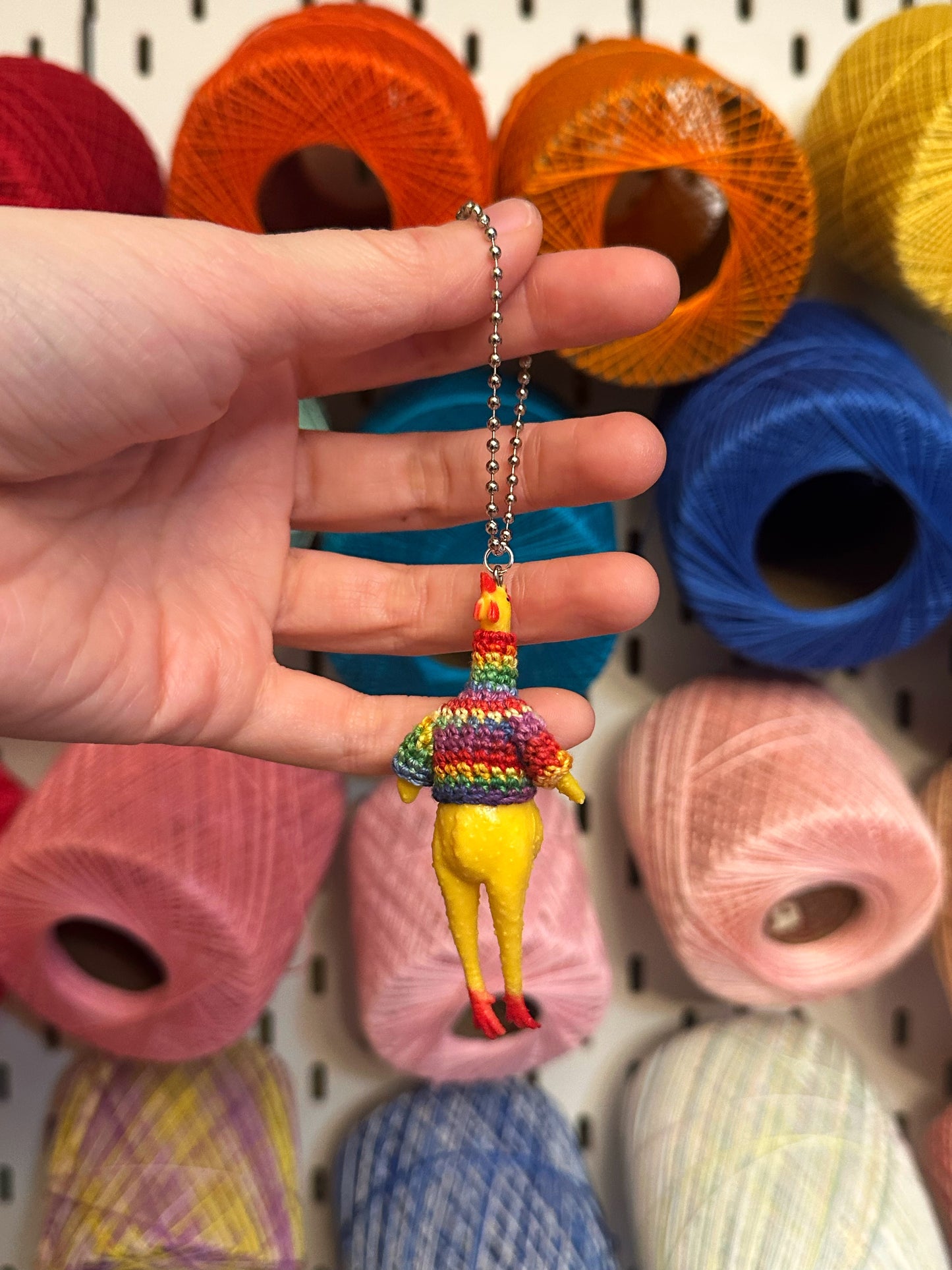 Rubber Chicken "Sweater Friend" Key Chain/Car Ornament