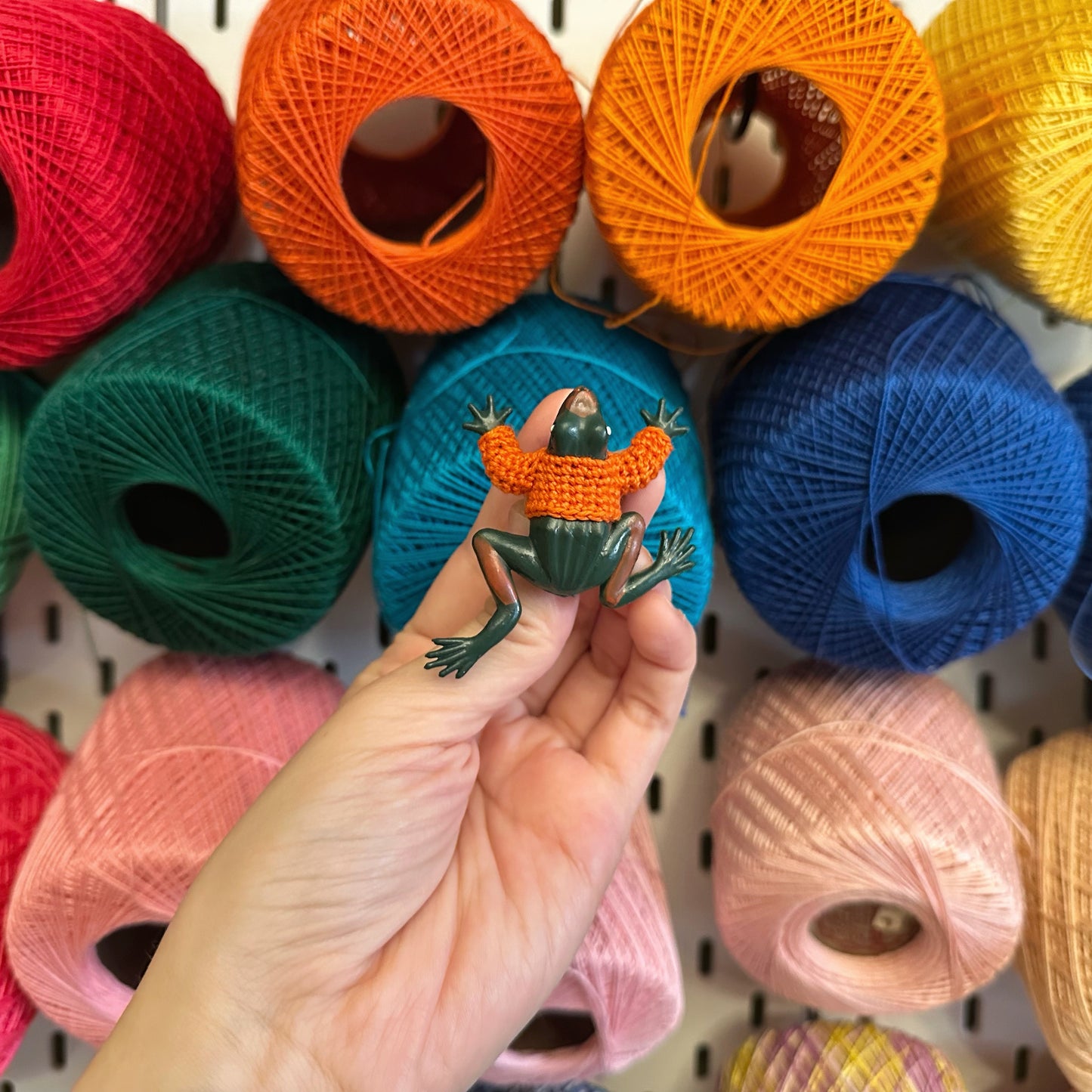 Green Frog “Sweater Friend” Magnet - orange sweater