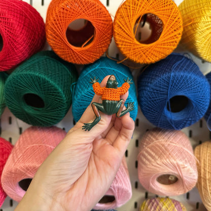 Green Frog “Sweater Friend” Magnet - orange sweater