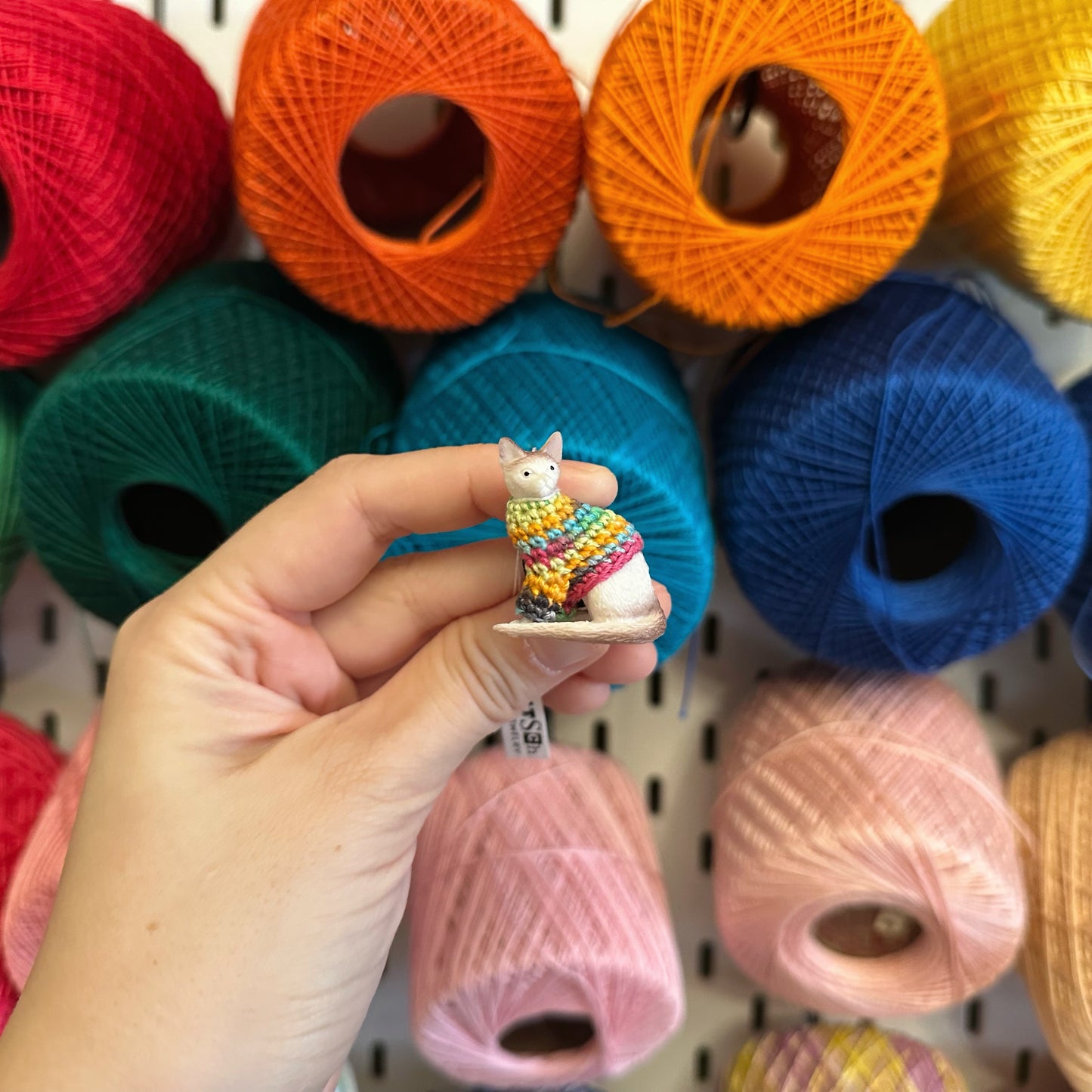 White/Brown “Sweater Friend” Cat Magnet - blacklight sweater