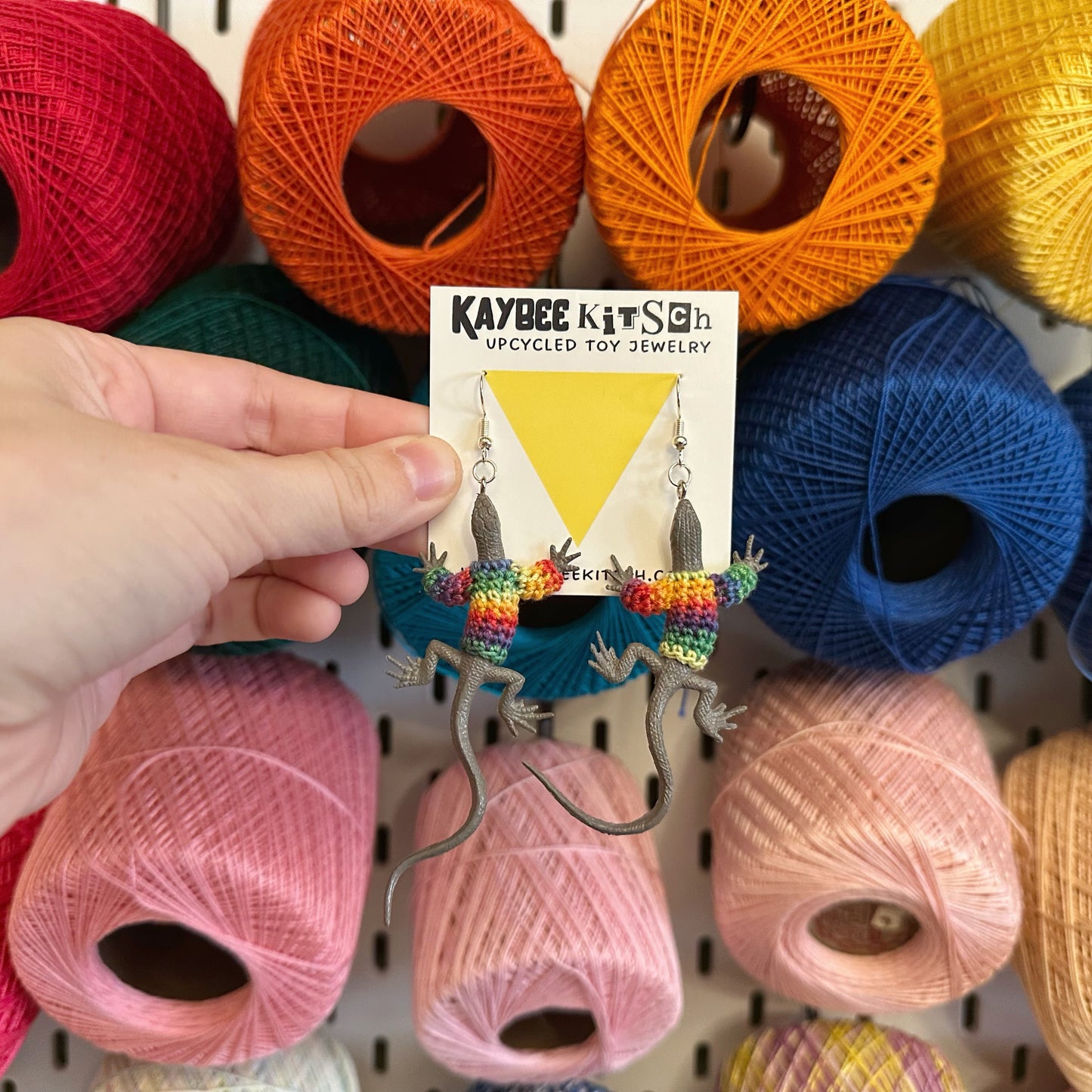 Gray Lizard “Sweater Friend” Earrings - rainbow sweaters