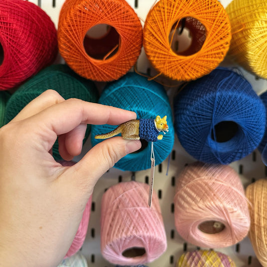 Yellow Cat “Sweater Friend” Figurine - blue sweater