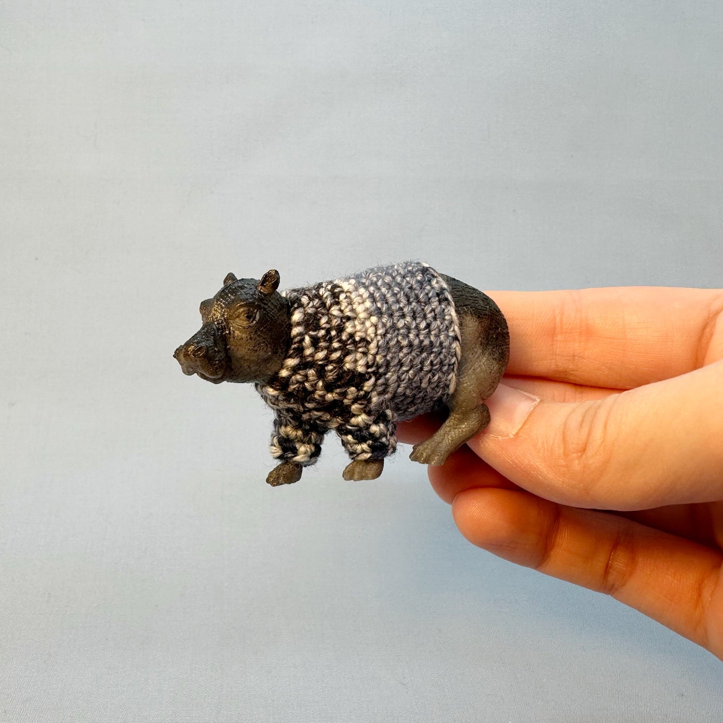 Hippo "Sweater Friend" Figurine - Navy/Light Blue Sweater