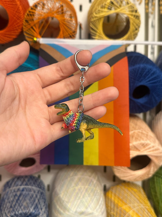 Pride T-Rex "Sweater Friend" Key Chain/Car Ornament