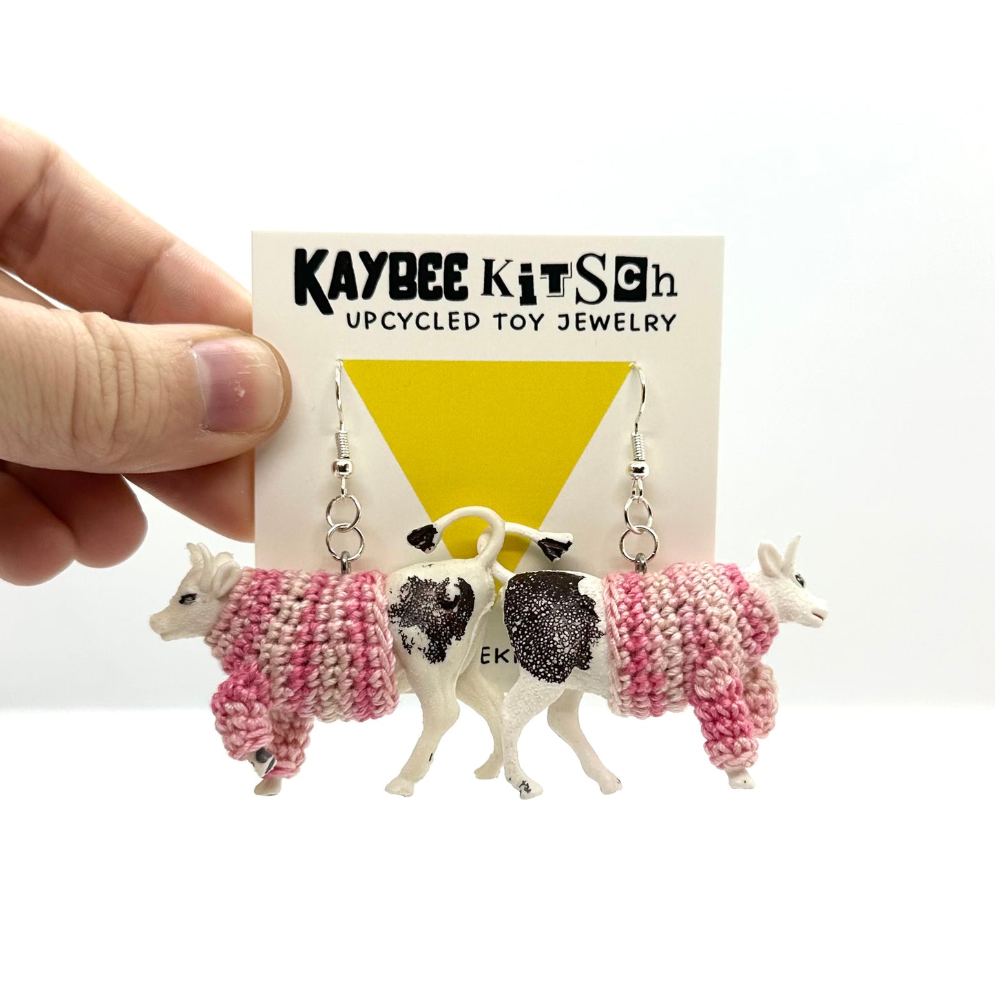 Cow Large "Sweater Friend" Earrings - Pink Variegated Sweaters