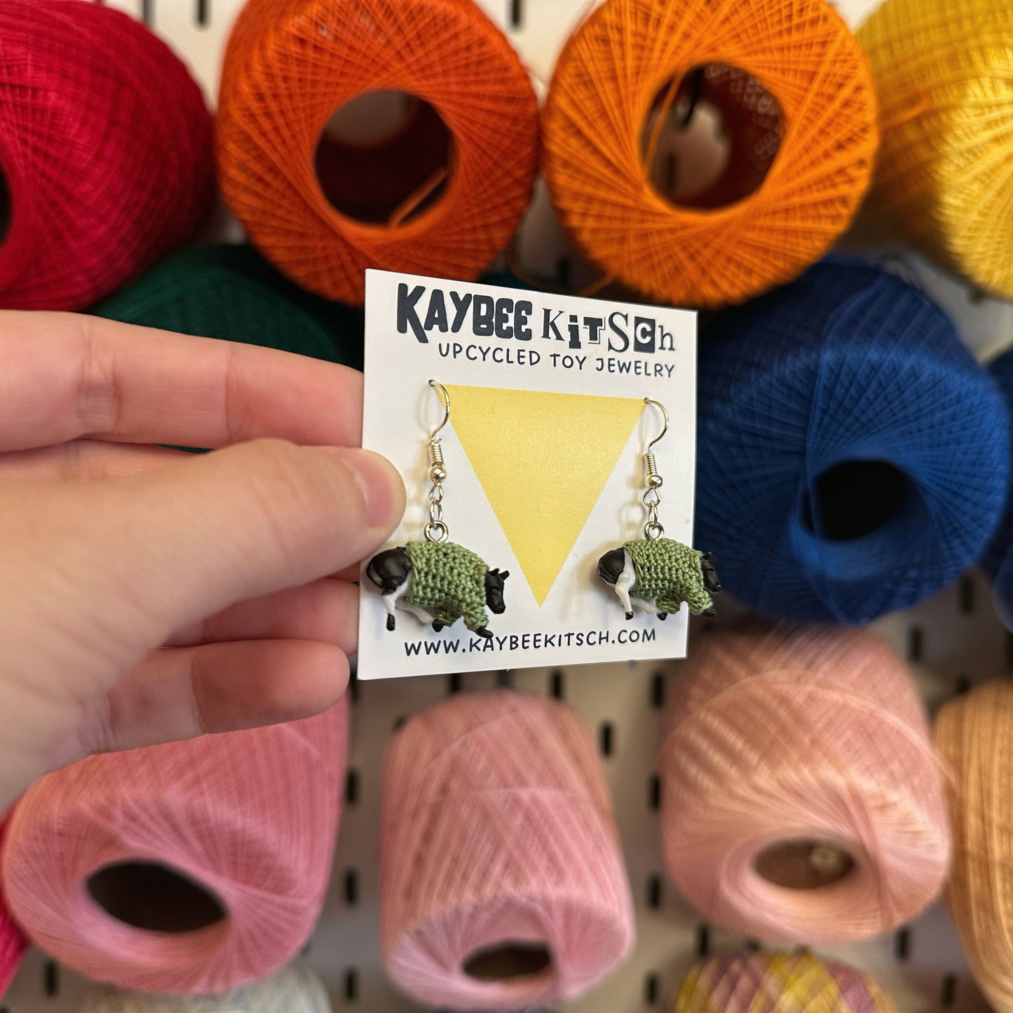 Cow Small "Sweater Friend" Earrings - Sage Green Sweaters