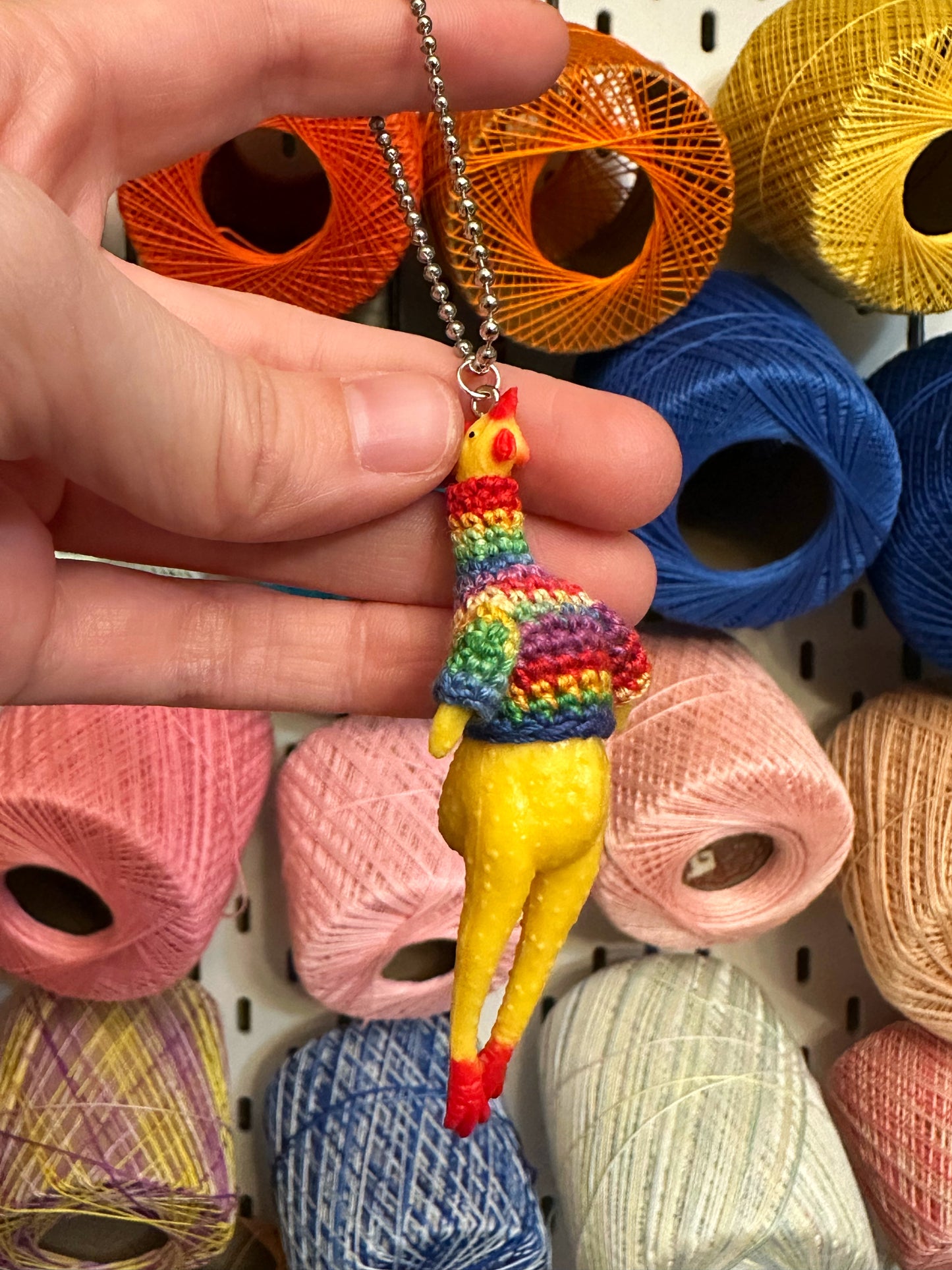 Rubber Chicken "Sweater Friend" Key Chain/Car Ornament