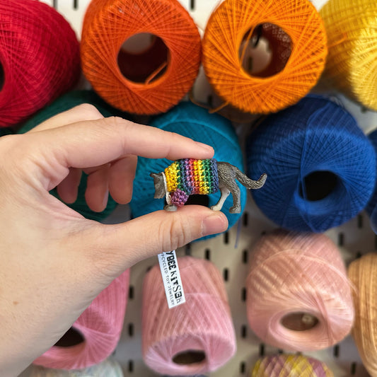 Wolf "Sweater Friend" Figurine - Rainbow Sweater