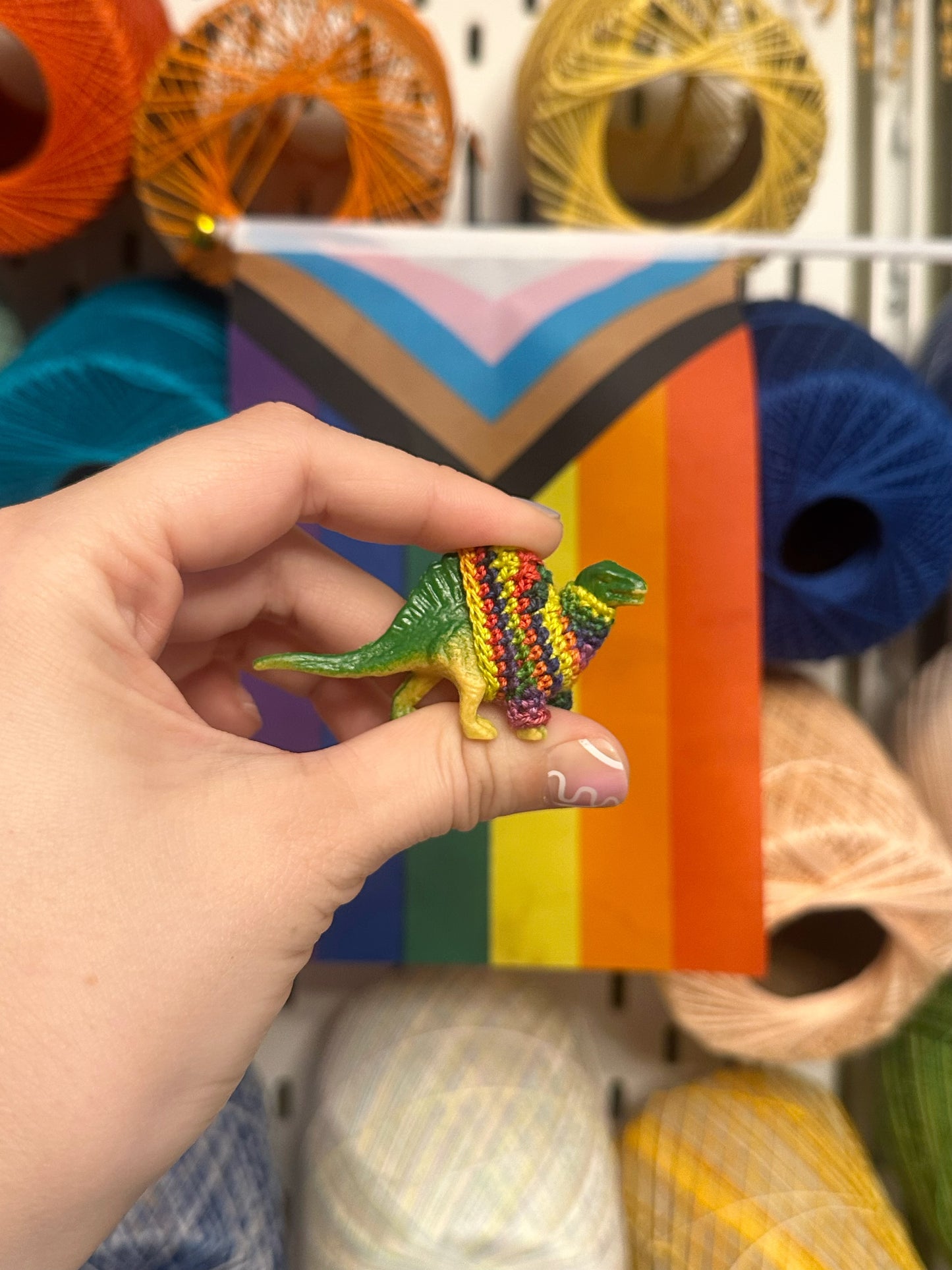 Pride Flag Dinosaur Figurines - Rainbow/Lesbian/Bisexual/Asexual/AroAce/Transgender/Non-Binary - upgrade into a key chain, car ornament, or magnet!