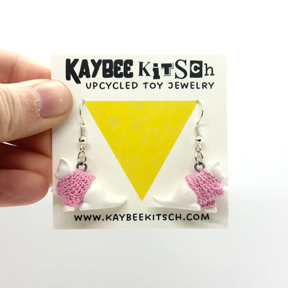 White Cat Small "Sweater Friend" Earrings - Pink Sweaters