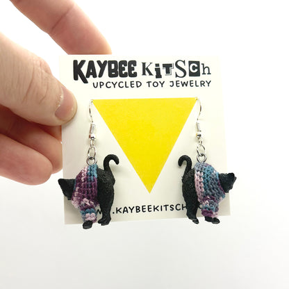 Black Cat Small "Sweater Friend" Earrings - Blue/Purple/Lavender Sweaters