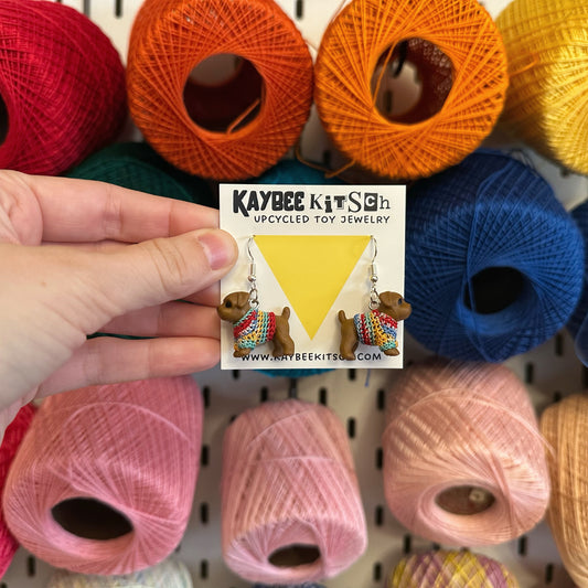 Brown Dog “Sweater Friend” Earrings - rainbow sweaters