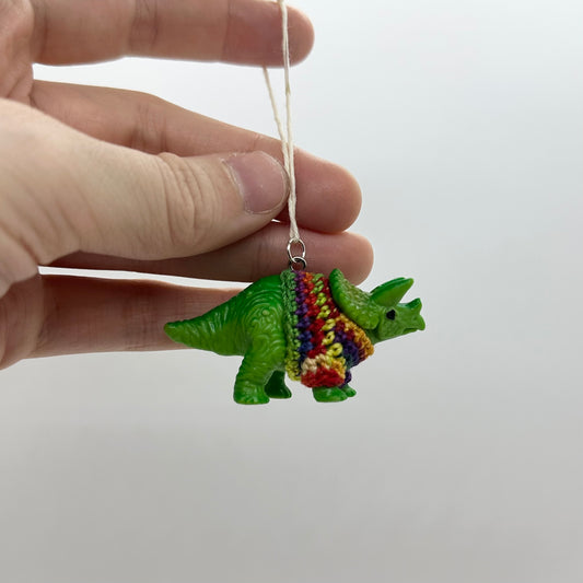 Dinosaur "Sweater Friend" Ornament - triceratops with rainbow sweater