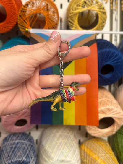 Pride T-Rex "Sweater Friend" Key Chain/Car Ornament