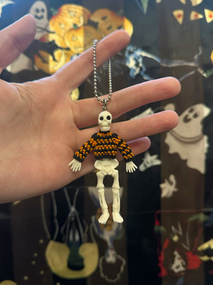 Orange and Black Skeleton "Sweater Friend" Key Chain/Car Ornament