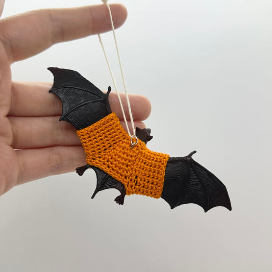 Bat "Sweater Friend" Ornament - black with orange sweater