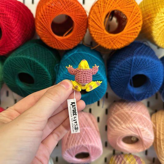 Yellow Frog “Sweater Friend” Figurine - dusty pink sweater