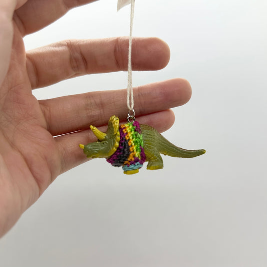 Dinosaur "Sweater Friend" Ornament - Triceratops with Blacklight sweater