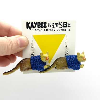 Yellow & Brown Cat Large "Sweater Friend" Earrings