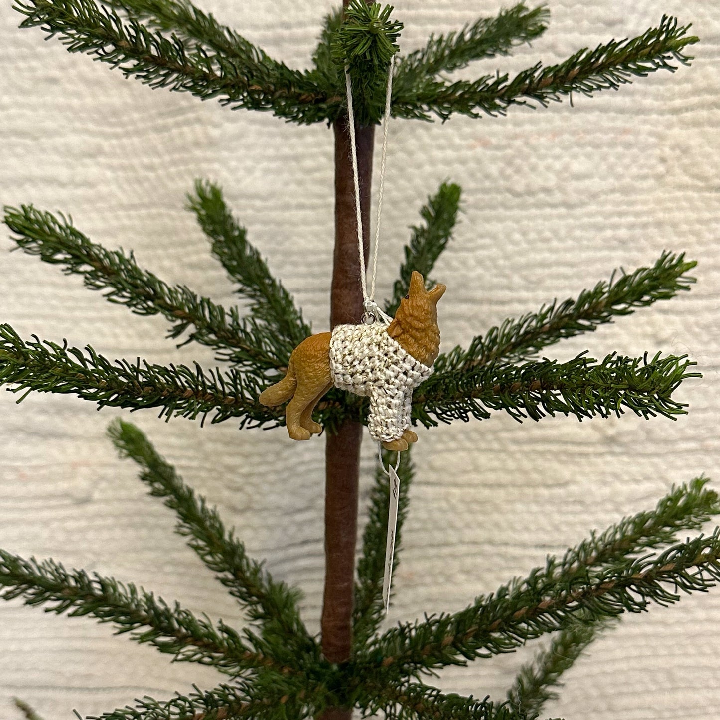 Coyote/Wolf "Sweater Friend" Ornament - white/gold sweater