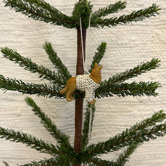 Coyote/Wolf "Sweater Friend" Ornament - white/gold sweater