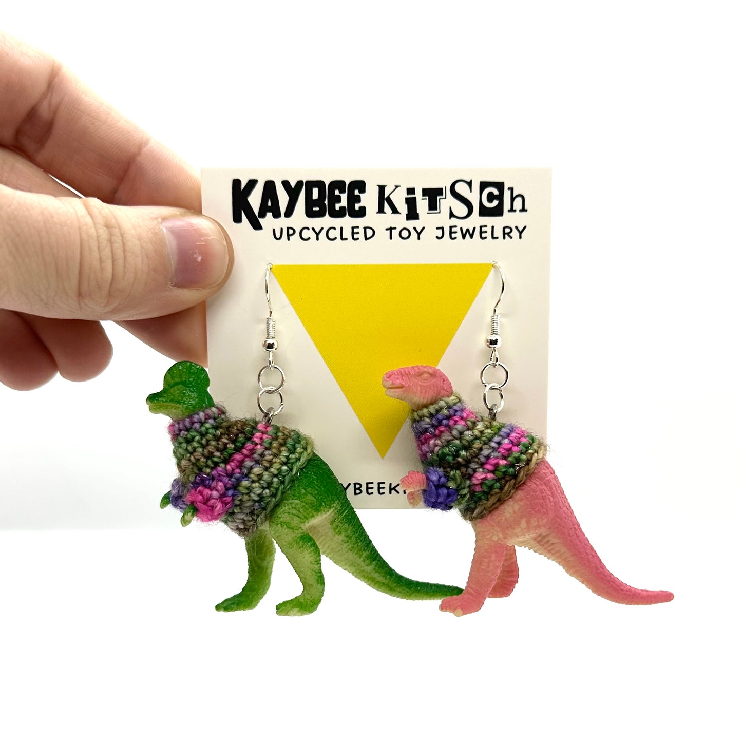 Pink and Green Dinosaur Large "Sweater Friend" Earrings - Kaylee Sweaters