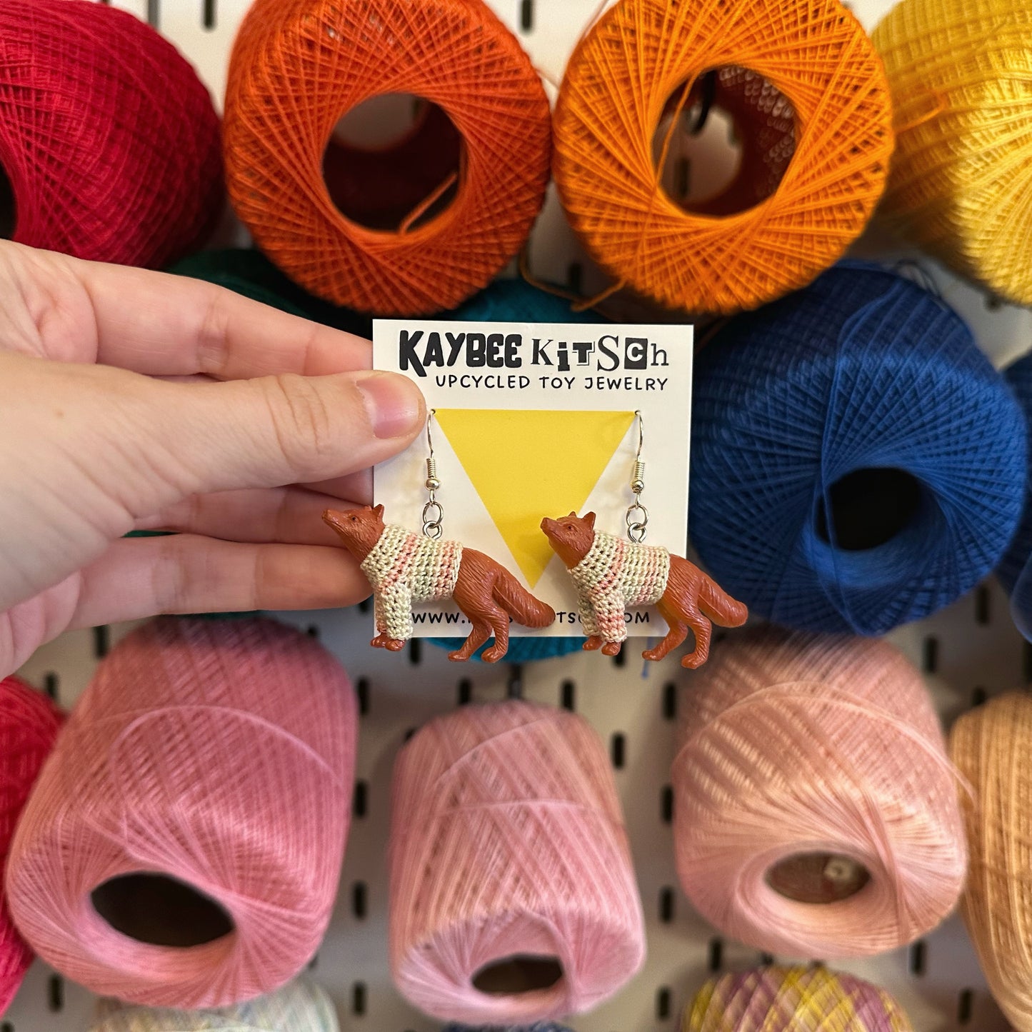 Fox “Sweater Friend” Earrings - cream/pink sweaters